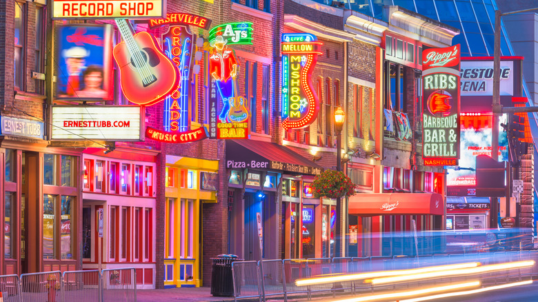 view of Nashville's neon strip