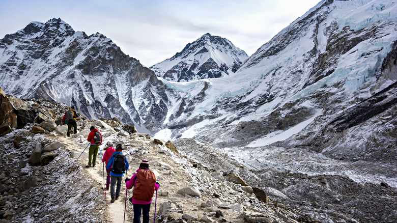 Hikers climbing on Mount Everest