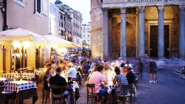 Outdoor dining restaurant in Rome Italy