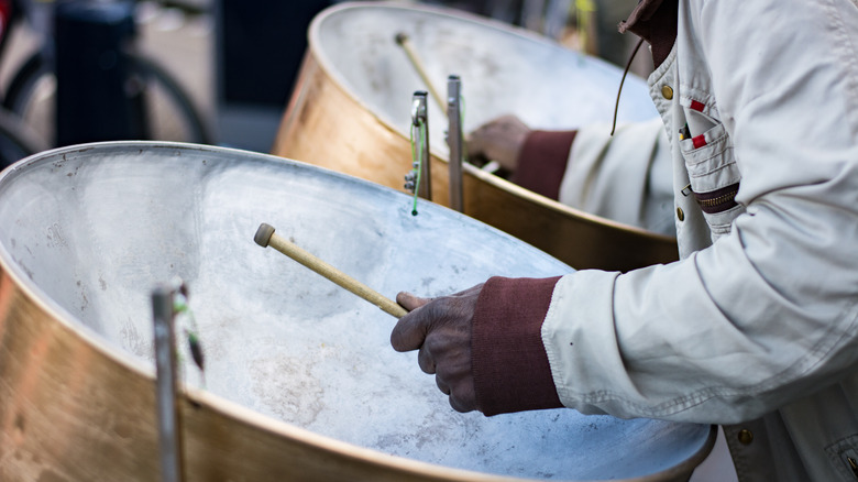 Playing the steel drums