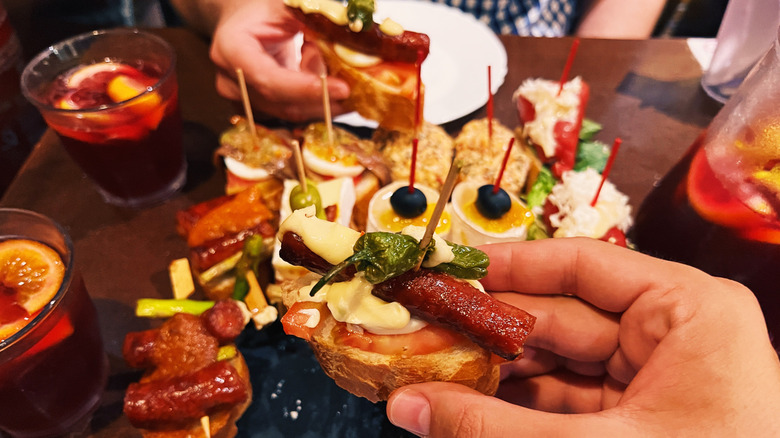 A table full of tapas at a bar in Spain