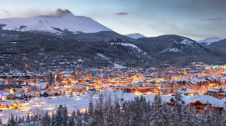 The town of Breckenridge aglow at twilight