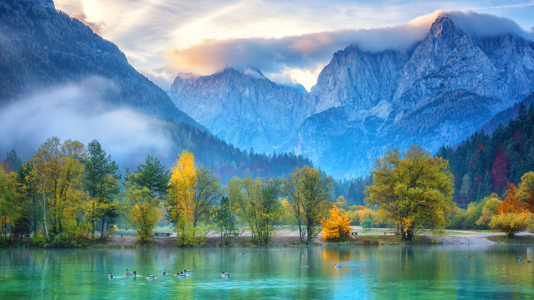 Lake mountains Slovenia in fall