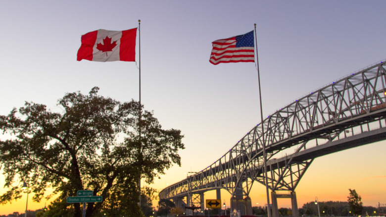 Flags at Canada-America border