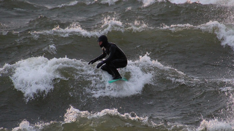 Surfing Lake Michigan rough waves