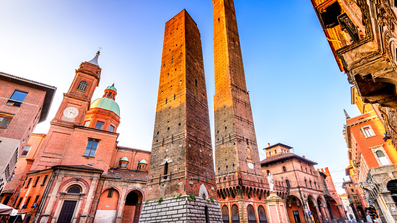 View of Bologna's two towers from below