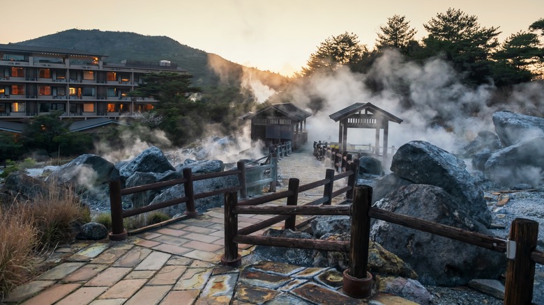 Unzen Onsen steaming hot spring