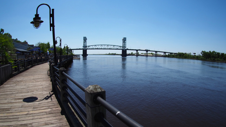 A view of Cape Fear River from the walkway in Wilmington, North Carolina.