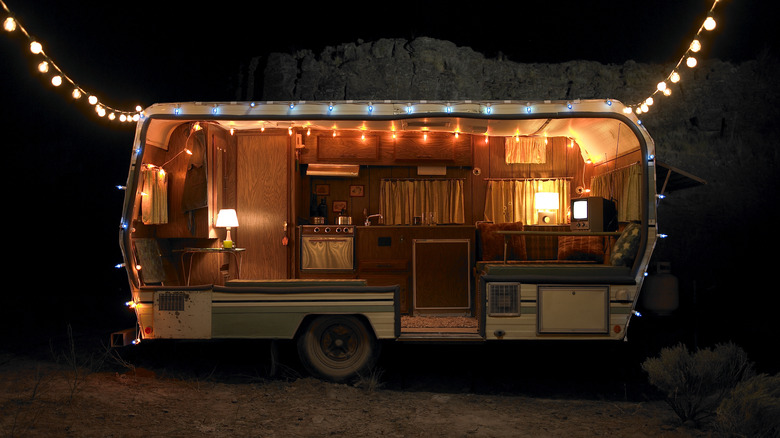 RV at night with lights