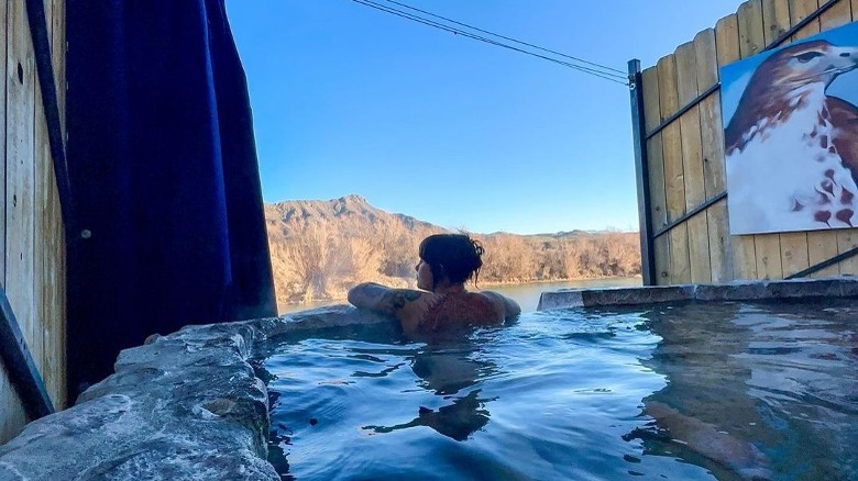 Woman in outdoor hot springs