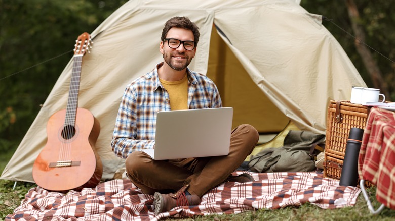 Using a laptop while camping