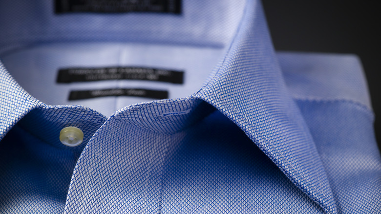 up-close blue dress shirt collar