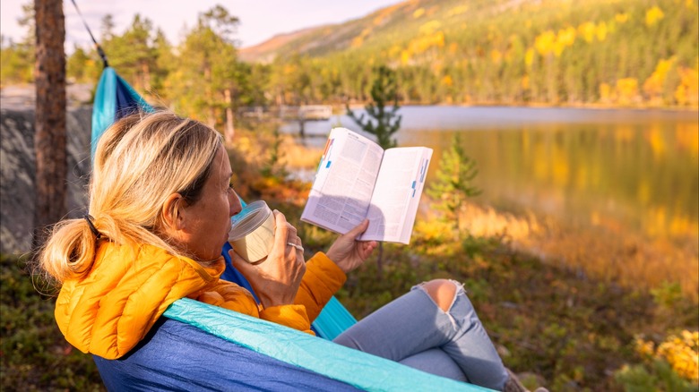 Woman reading on a hammock