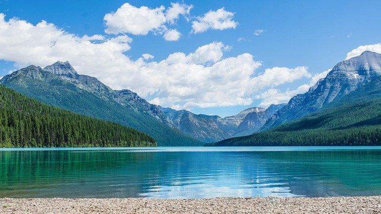 View of Bowman Lake and surrounding mountains