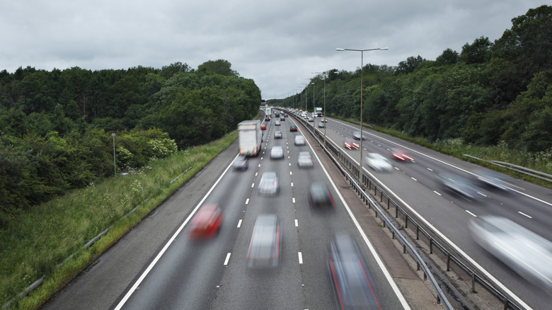 blurry cars on highway, Britain