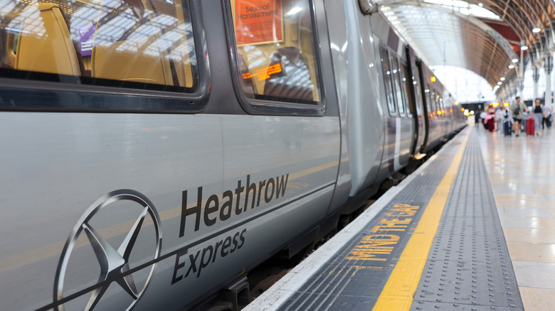 The Heathrow Express train at Heathrow Airport.