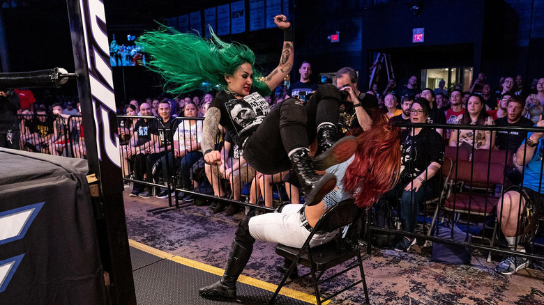 Shotzi Blackheart and Brandi Lauren battling