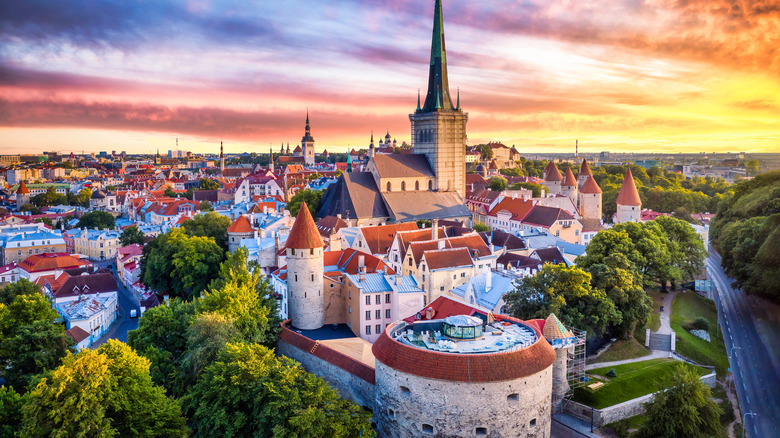 Tallinn, Estonia skyline at sunset