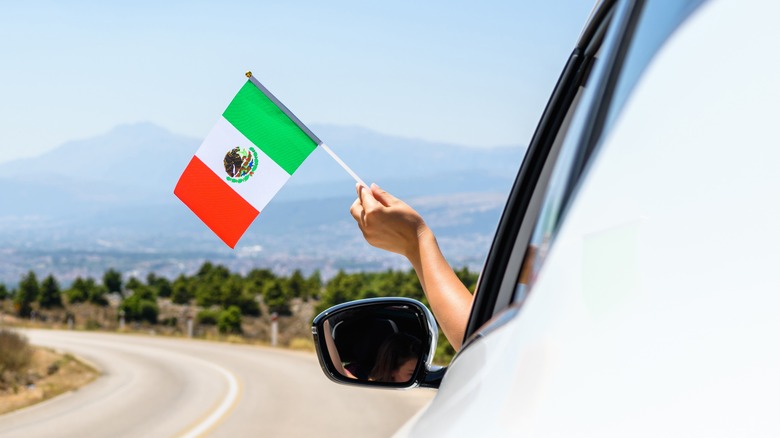 Driver waving a Mexican flag