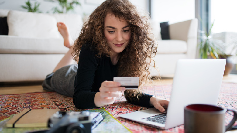 A woman planning a vacation