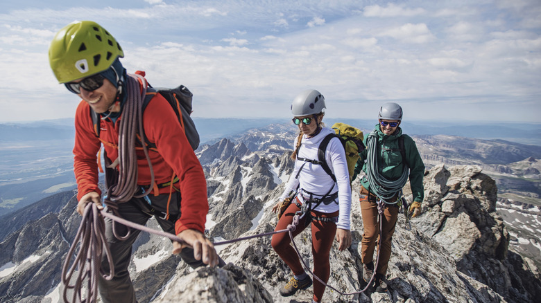 Hikers trekking in the Rocky Mountains