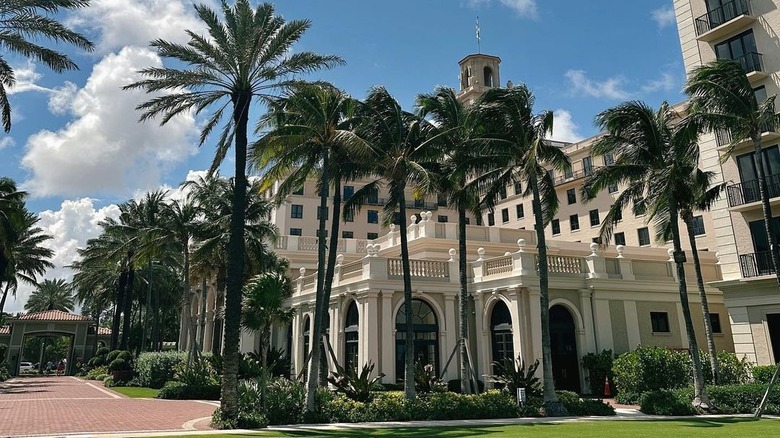 hotel exterior with palm trees