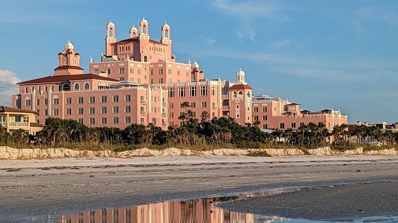 aerial view of pink hotel