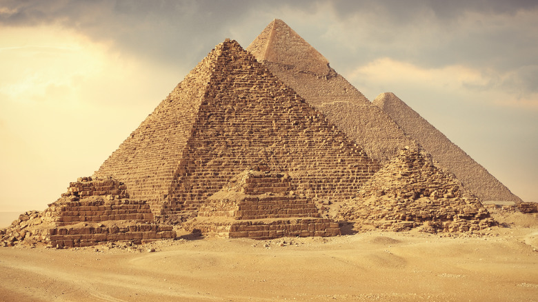 The Pyramids of Giza at sunset