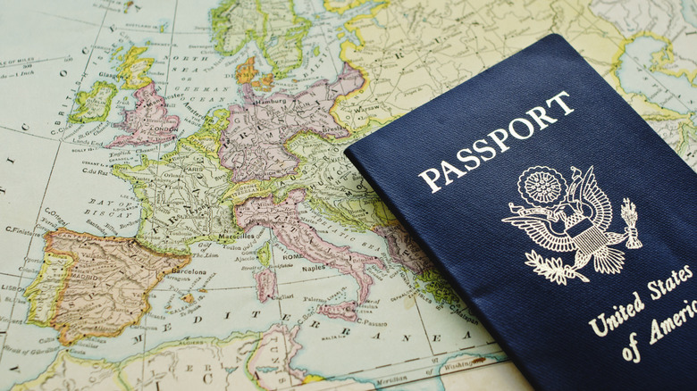 American passport on world map