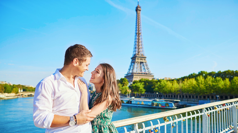 couple in front of Eiffel Tower