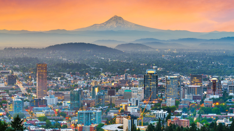 Portland skyline with Mt. Hood 