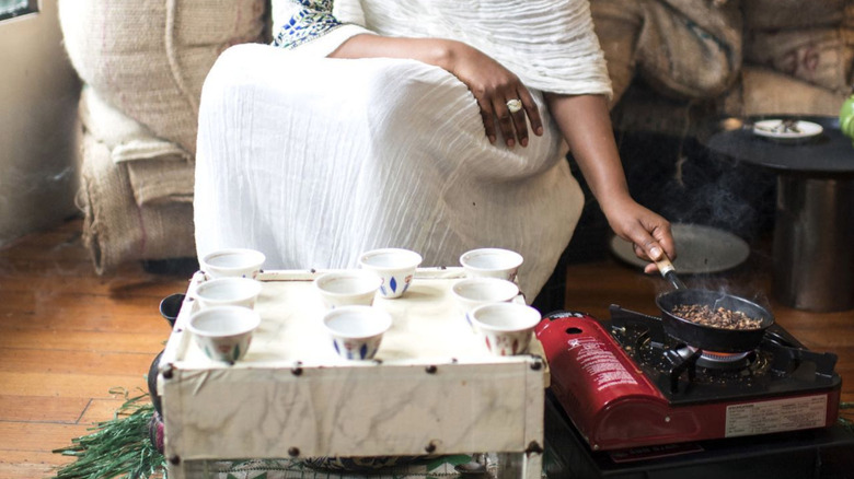 traditional coffee service at Sidamo