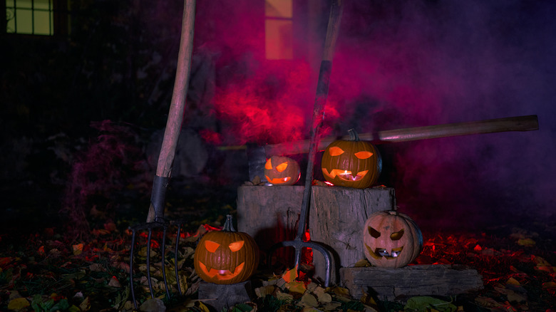 Scary Halloween display of pumpkins