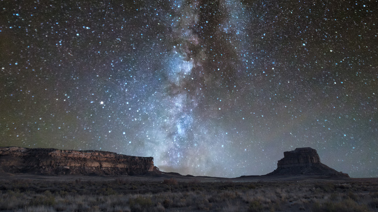 milky way over desert mesa