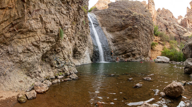 Kids jumping into the water at Jump Creek Falls