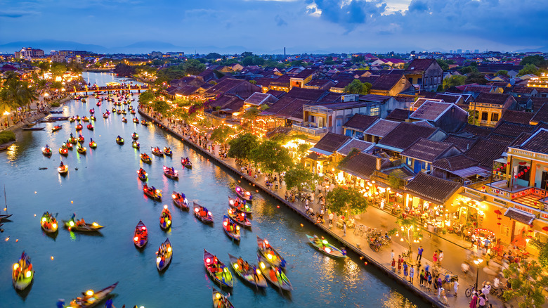 Boats on the Hoi An river at sunset