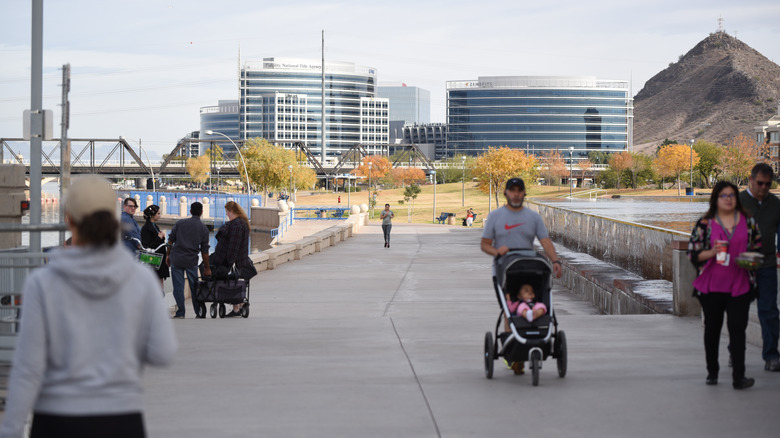 Locals enjoy the multi-use path near Tempe Town Lake