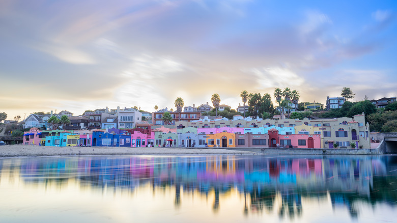 Pastel houses on the beach at Capitola Village.