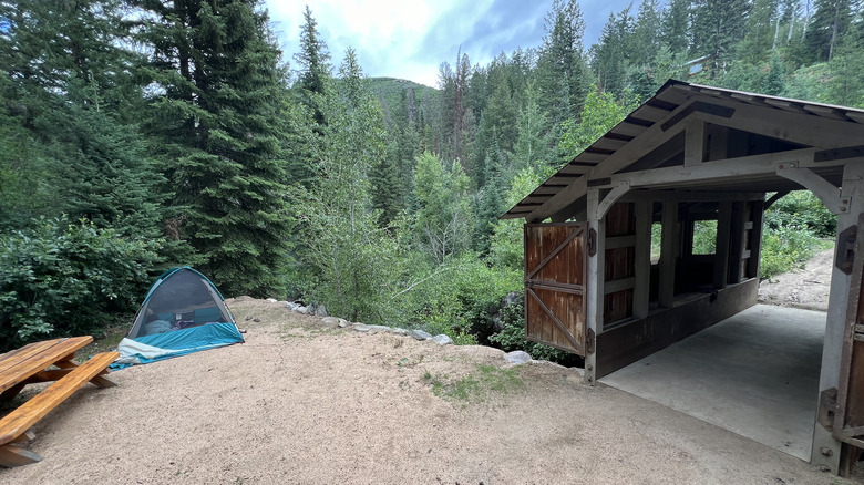 Campsite near covered bridge, Steamboat Springs