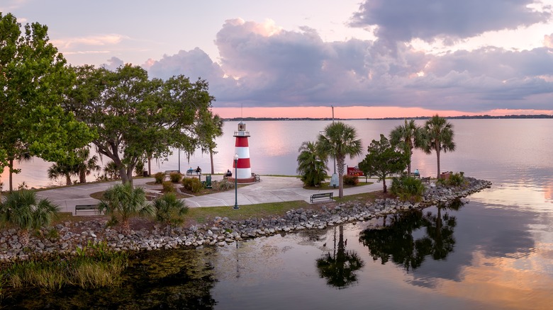 Lake Dora Lighthouse stands in Grantham Point Park