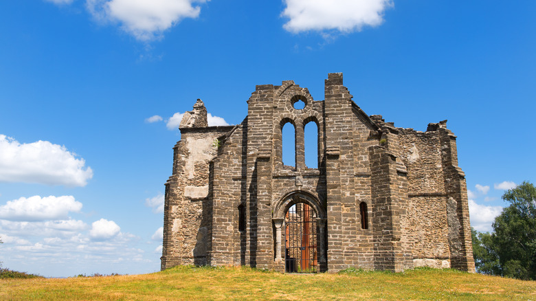 Ruins of a castle on top of the Central Massif in Limousin, France