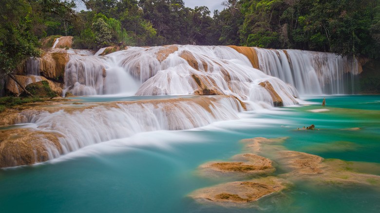 large bright blue waterfall