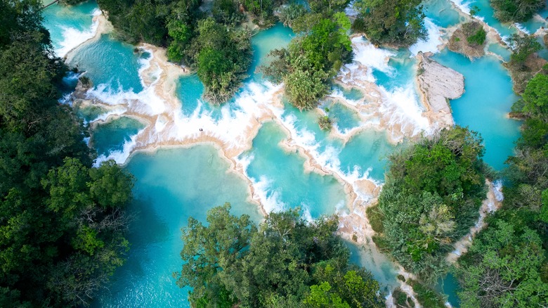 aerial view of extensive waterfall complex