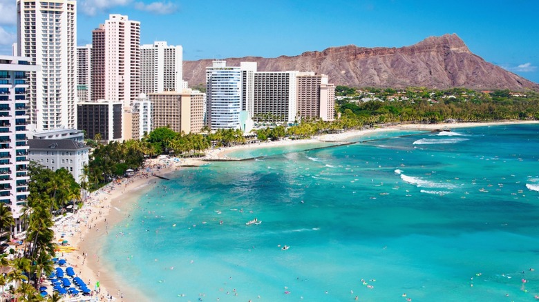 Waikiki beach landscape in Oahu, Hawaii