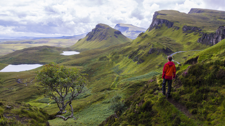 Hiker on the Quiraing Circuit on Scotland's Isle of Skye