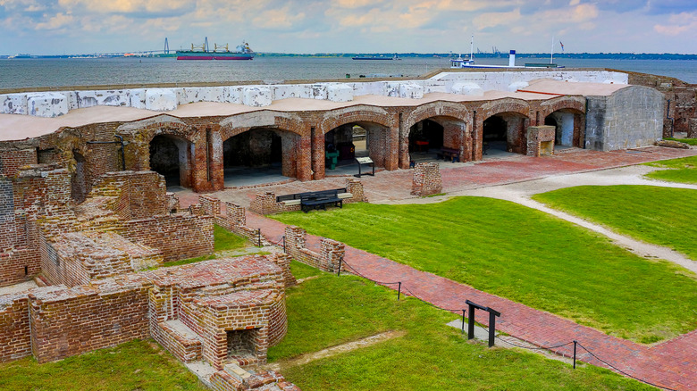 old brick walls and ocean