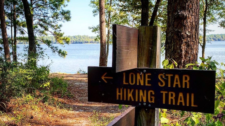 A sign is posted for the Lone Star Hiking Trail.