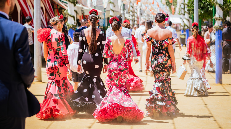 Women in flamenco dresses Seville