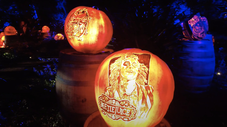 intricate Beetlejuice carved pumpkin