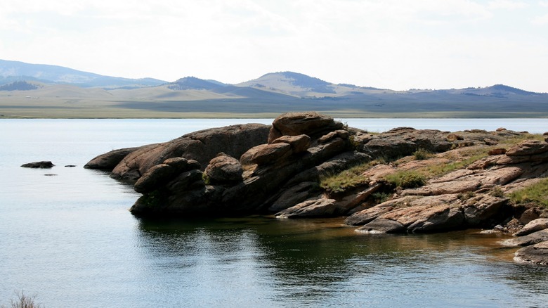 rocky outcropping in lovely lake